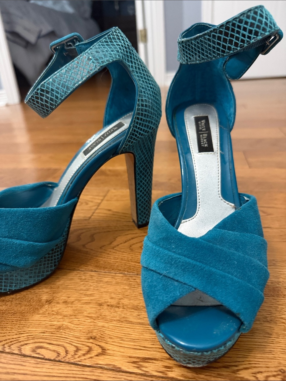 White House Black Market Teal Platform Ankle-Strap Heels